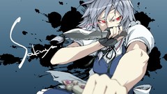 Weapons Knives red eyes Ribbons bows angry maids short hair 