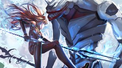 Weapons lance flames outdoors long hair anime girls asuka 