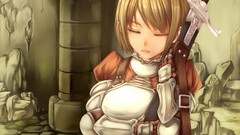 Weapons lips Knights armor Warriors faces Swords outdoors anime 