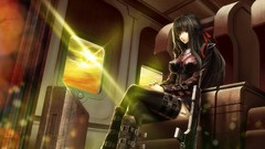 Weapons long hair anime girls black hair Rifles futuristic