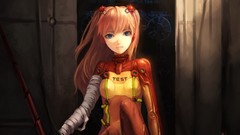 Weapons long hair anime girls blue eyes bandages asuka langley 