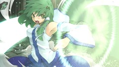 Weapons long hair anime girls green eyes kochiya sanae green 