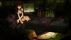 Weapons long hair anime girls thigh highs shotguns