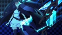 Weapons long hair black rock shooter twintails kuroi mato thigh 