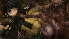 Weapons Monsters tears long hair anime girls black hair purple 