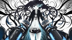 Weapons navel anime girls blue eyes black rock shooter black 