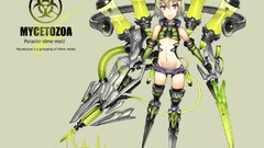 Weapons navel anime girls short hair green hair purple eyes 