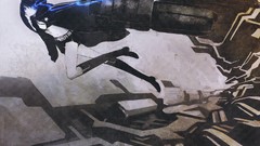 Weapons navel shirts belts long hair anime girls boots blue 