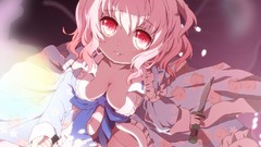 Weapons pink flowers red eyes pink hair long hair anime girls 