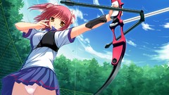 Weapons pink hair anime girls yellow eyes seifuku rei game cg 