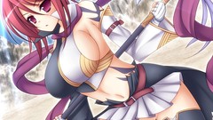 Weapons red eyes anime girls koihime musou cleavage thigh highs