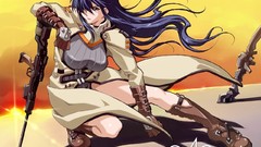 Weapons red eyes blue hair anime girls Rifles GA Graphics