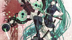 Weapons red eyes long hair hatsune miku vocaloid green hair 