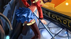 Weapons red eyes stockings spears skirts blue hair anime girls