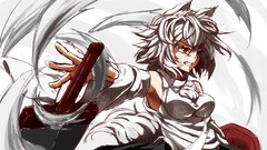 Weapons red eyes Swords anime girls short hair gray hair touhou 