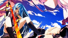 Weapons red eyes Swords blue hair long hair touhou nagae iku 