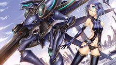 Weapons Robots anime girls purple hair panties artwork mecha 