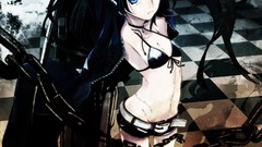 Weapons scars chains long hair anime girls blue eyes black rock 