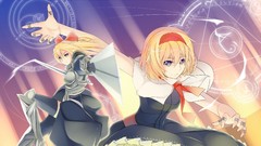 Weapons Shanghai armor Swords blondes long hair anime girls 