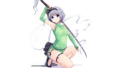 Weapons Shoes Katana dress white background ghosts gloves 