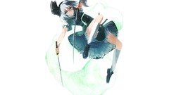 Weapons Shoes Katana dress white background ghosts white hair 