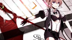 Weapons Shorts gloves suspenders scythe brunettes short hair 