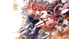 Weapons Shorts pink hair anime girls boots green eyes animal 