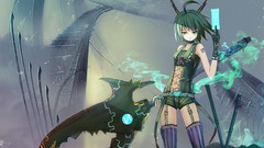 Weapons smoke Katana navel gloves Swords stockings anime girls 