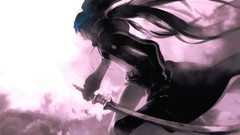 Weapons smoke running Shorts Swords long hair boots blue eyes 