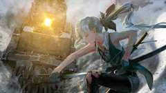 Weapons smoke Swords long hair anime girls closed eyes konpaku 