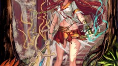 Weapons spears skirts long hair anime girls forests twintails 