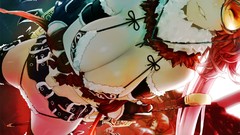 Weapons Swords blades smiling long hair goggles cleavage bikini