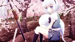 Weapons Swords blue eyes school uniforms short hair flower 