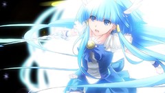 Weapons Swords blue hair anime girls blue eyes open mouth hair 