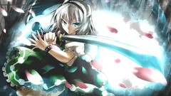 Weapons Swords bracelets blue eyes short hair konpaku youmu 