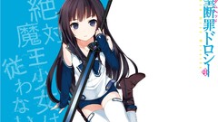 Weapons Swords long hair anime girls blue eyes brunettes 