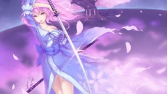 Weapons Swords pink hair pink eyes anime girls touhou cherry 