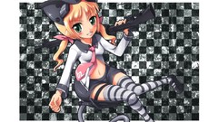 Weapons tie blondes blush anime girls green eyes thigh highs