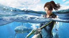 Weapons underwater Sharks lara croft split-view