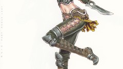 Weapons white background anime girls short hair Daggers artwork 