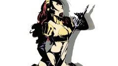 Weapons white background armor navel Warriors red eyes gloves 