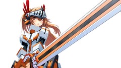 Weapons white background armor Swords blush long hair anime 
