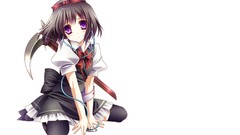 Weapons white background hats Ribbons anime girls short hair 