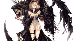 Weapons white background red eyes blondes anime girls scythe 