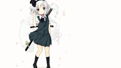 Weapons white background white hair Swords anime girls blue 