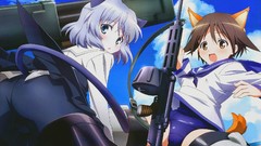 Weapons white hair blue eyes brown eyes brunettes machine gun 