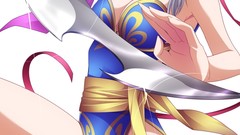 Weapons white hair red eyes blush anime girls huge boobs