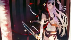 Weapons white hair red eyes Swords hoodies long hair anime 