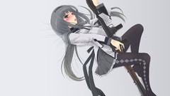 Weapons white hair skirts blush RPG long hair gray eyes 