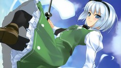 Weapons white hair Swords short hair konpaku youmu touhou 